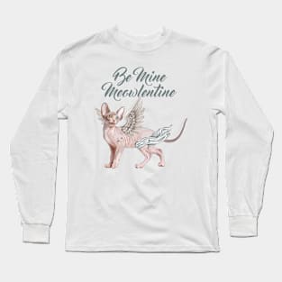 Be Mine Meowlentine, Valentines Day Sphynx Cat Cupid Long Sleeve T-Shirt